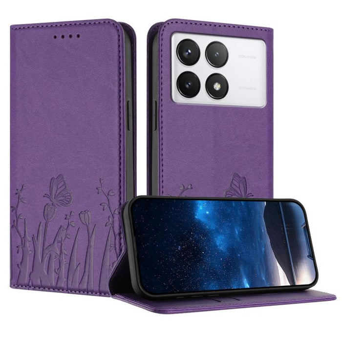 Funda magnética para teléfono de piel vegana con estampado de tulipanes y mariposas, For Redmi Note 14 5G / Poco M7 Pro 5G, For Redmi Note 14 Pro 4G, For Redmi Note 14 4G 163.25mm, For Redmi K70 Ultra, For Redmi 13 4G / 5G / Note 13R / Poco M6 Plus 5G ...