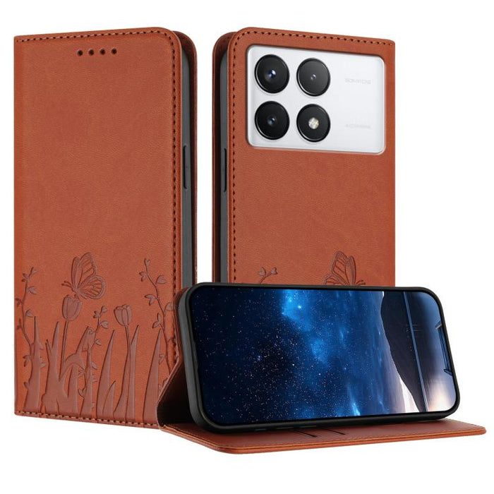 Funda magnética para teléfono de piel vegana con estampado de tulipanes y mariposas, For Redmi Note 14 5G / Poco M7 Pro 5G, For Redmi Note 14 Pro 4G, For Redmi Note 14 4G 163.25mm, For Redmi K70 Ultra, For Redmi 13 4G / 5G / Note 13R / Poco M6 Plus 5G ...