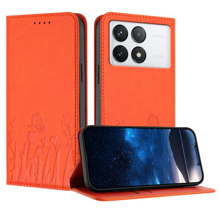 Funda magnética para teléfono de piel vegana con estampado de tulipanes y mariposas, For Redmi Note 14 5G / Poco M7 Pro 5G, For Redmi Note 14 Pro 4G, For Redmi Note 14 4G 163.25mm, For Redmi K70 Ultra, For Redmi 13 4G / 5G / Note 13R / Poco M6 Plus 5G ...