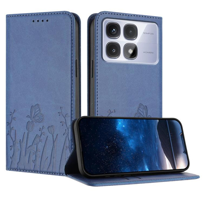 Funda magnética para teléfono de piel vegana con estampado de tulipanes y mariposas, For Redmi Note 14 5G / Poco M7 Pro 5G, For Redmi Note 14 Pro 4G, For Redmi Note 14 4G 163.25mm, For Redmi K70 Ultra, For Redmi 13 4G / 5G / Note 13R / Poco M6 Plus 5G ...