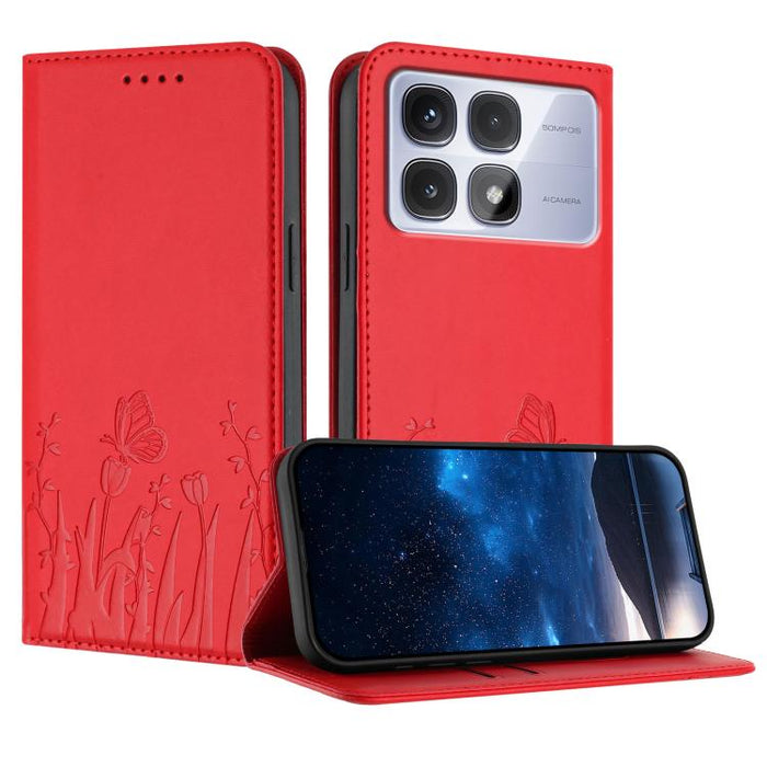 Funda magnética para teléfono de piel vegana con estampado de tulipanes y mariposas, For Redmi Note 14 5G / Poco M7 Pro 5G, For Redmi Note 14 Pro 4G, For Redmi Note 14 4G 163.25mm, For Redmi K70 Ultra, For Redmi 13 4G / 5G / Note 13R / Poco M6 Plus 5G ...