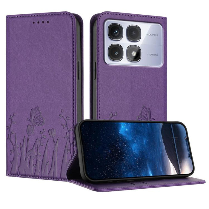Funda magnética para teléfono de piel vegana con estampado de tulipanes y mariposas, For Redmi Note 14 5G / Poco M7 Pro 5G, For Redmi Note 14 Pro 4G, For Redmi Note 14 4G 163.25mm, For Redmi K70 Ultra, For Redmi 13 4G / 5G / Note 13R / Poco M6 Plus 5G ...