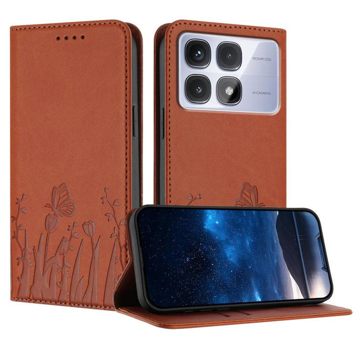 Funda magnética para teléfono de piel vegana con estampado de tulipanes y mariposas, For Redmi Note 14 5G / Poco M7 Pro 5G, For Redmi Note 14 Pro 4G, For Redmi Note 14 4G 163.25mm, For Redmi K70 Ultra, For Redmi 13 4G / 5G / Note 13R / Poco M6 Plus 5G ...