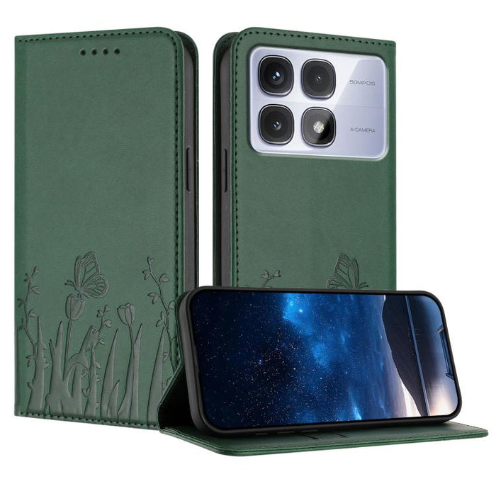Funda magnética para teléfono de piel vegana con estampado de tulipanes y mariposas, For Redmi Note 14 5G / Poco M7 Pro 5G, For Redmi Note 14 Pro 4G, For Redmi Note 14 4G 163.25mm, For Redmi K70 Ultra, For Redmi 13 4G / 5G / Note 13R / Poco M6 Plus 5G ...
