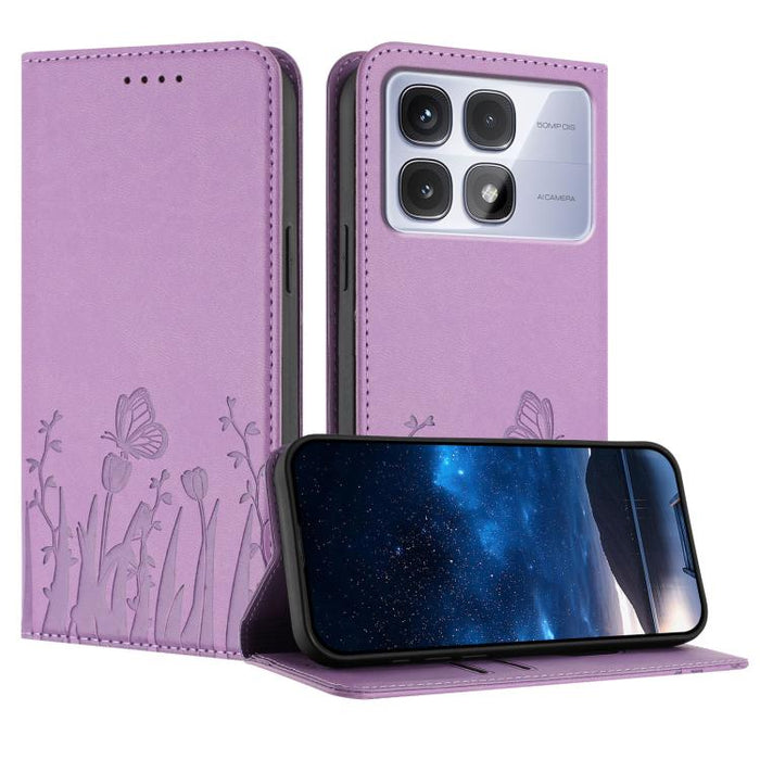 Funda magnética para teléfono de piel vegana con estampado de tulipanes y mariposas, For Redmi Note 14 5G / Poco M7 Pro 5G, For Redmi Note 14 Pro 4G, For Redmi Note 14 4G 163.25mm, For Redmi K70 Ultra, For Redmi 13 4G / 5G / Note 13R / Poco M6 Plus 5G ...