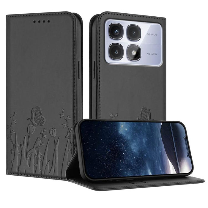 Funda magnética para teléfono de piel vegana con estampado de tulipanes y mariposas, For Redmi Note 14 5G / Poco M7 Pro 5G, For Redmi Note 14 Pro 4G, For Redmi Note 14 4G 163.25mm, For Redmi K70 Ultra, For Redmi 13 4G / 5G / Note 13R / Poco M6 Plus 5G ...