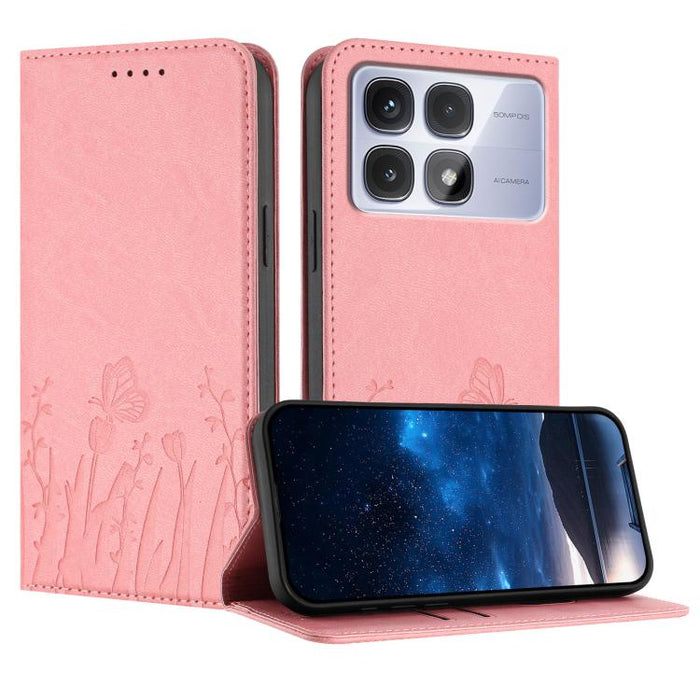 Funda magnética para teléfono de piel vegana con estampado de tulipanes y mariposas, For Redmi Note 14 5G / Poco M7 Pro 5G, For Redmi Note 14 Pro 4G, For Redmi Note 14 4G 163.25mm, For Redmi K70 Ultra, For Redmi 13 4G / 5G / Note 13R / Poco M6 Plus 5G ...