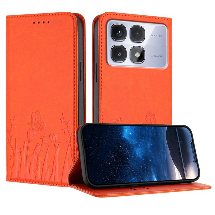 Funda magnética para teléfono de piel vegana con estampado de tulipanes y mariposas, For Redmi Note 14 5G / Poco M7 Pro 5G, For Redmi Note 14 Pro 4G, For Redmi Note 14 4G 163.25mm, For Redmi K70 Ultra, For Redmi 13 4G / 5G / Note 13R / Poco M6 Plus 5G ...