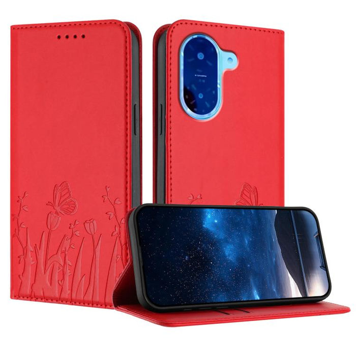Funda magnética para teléfono de piel vegana con estampado de tulipanes y mariposas, For Redmi 15 5G Global / 15 4G SEA 169.5mm, For Redmi 15 5G / 4G EU 171mm, For Redmi 15C 5G / 4G Global 171mm / Poco C85 4G, For Redmi A5 4G 173.3mm                   ...