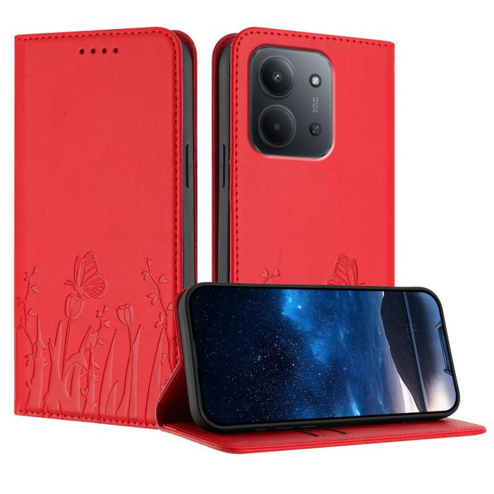 Funda magnética para teléfono de piel vegana con estampado de tulipanes y mariposas, For Redmi 15 5G Global / 15 4G SEA 169.5mm, For Redmi 15 5G / 4G EU 171mm, For Redmi 15C 5G / 4G Global 171mm / Poco C85 4G, For Redmi A5 4G 173.3mm                   ...
