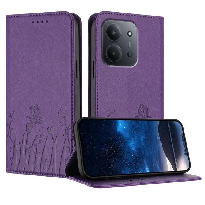 Funda magnética para teléfono de piel vegana con estampado de tulipanes y mariposas, For Redmi A7 Pro 4G / 5G 171mm / Poco C85x 5G, For Redmi Turbo 5 Max 5G / Poco X8 Pro Max 5G, For Redmi Turbo 5 5G / Poco X8 Pro 5G                                    ...