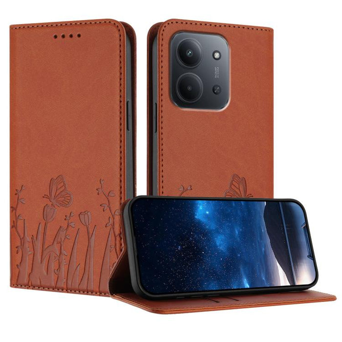 Funda magnética para teléfono de piel vegana con estampado de tulipanes y mariposas, For Redmi A7 Pro 4G / 5G 171mm / Poco C85x 5G, For Redmi Turbo 5 Max 5G / Poco X8 Pro Max 5G, For Redmi Turbo 5 5G / Poco X8 Pro 5G                                    ...