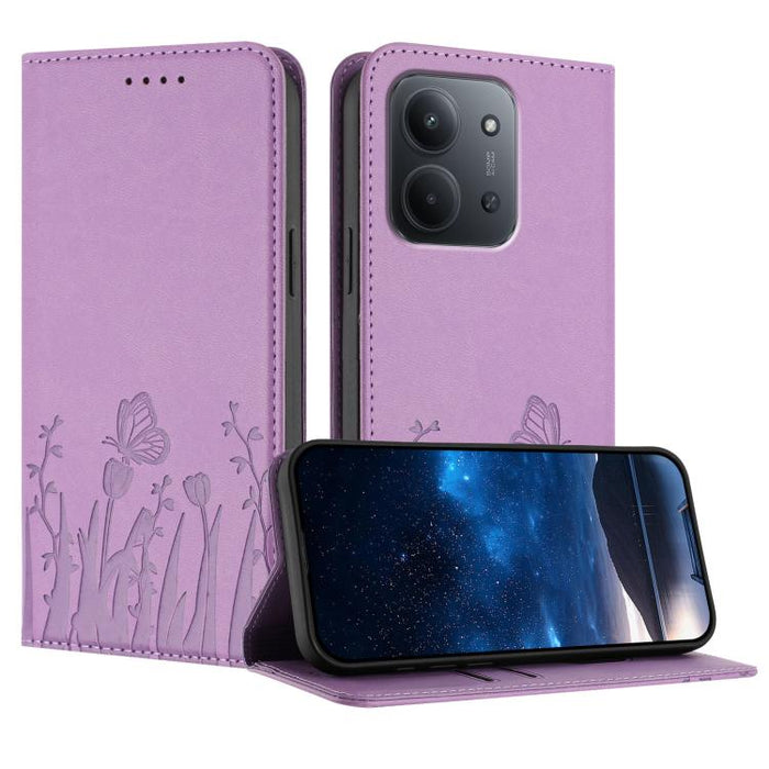 Funda magnética para teléfono de piel vegana con estampado de tulipanes y mariposas, For Redmi A7 Pro 4G / 5G 171mm / Poco C85x 5G, For Redmi Turbo 5 Max 5G / Poco X8 Pro Max 5G, For Redmi Turbo 5 5G / Poco X8 Pro 5G                                    ...