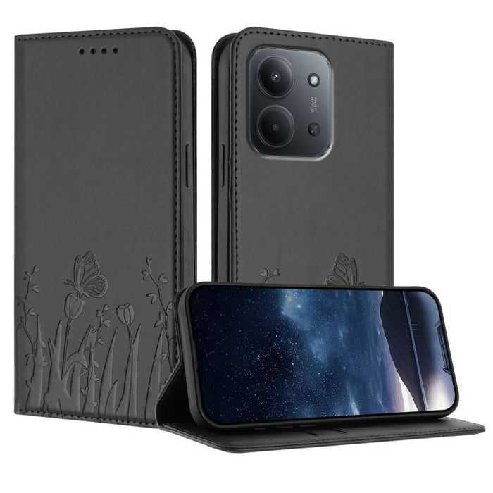 Funda magnética para teléfono de piel vegana con estampado de tulipanes y mariposas, For Redmi A7 Pro 4G / 5G 171mm / Poco C85x 5G, For Redmi Turbo 5 Max 5G / Poco X8 Pro Max 5G, For Redmi Turbo 5 5G / Poco X8 Pro 5G                                    ...