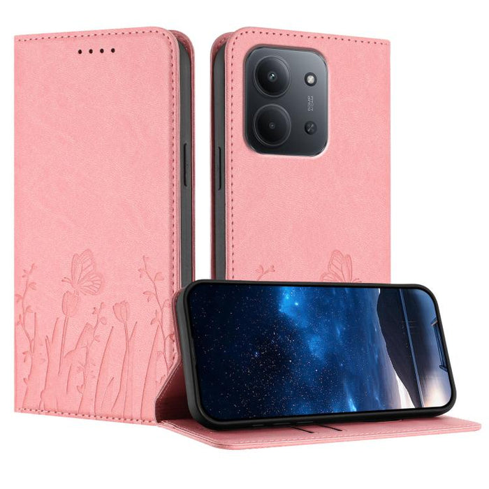 Funda magnética para teléfono de piel vegana con estampado de tulipanes y mariposas, For Redmi A7 Pro 4G / 5G 171mm / Poco C85x 5G, For Redmi Turbo 5 Max 5G / Poco X8 Pro Max 5G, For Redmi Turbo 5 5G / Poco X8 Pro 5G                                    ...
