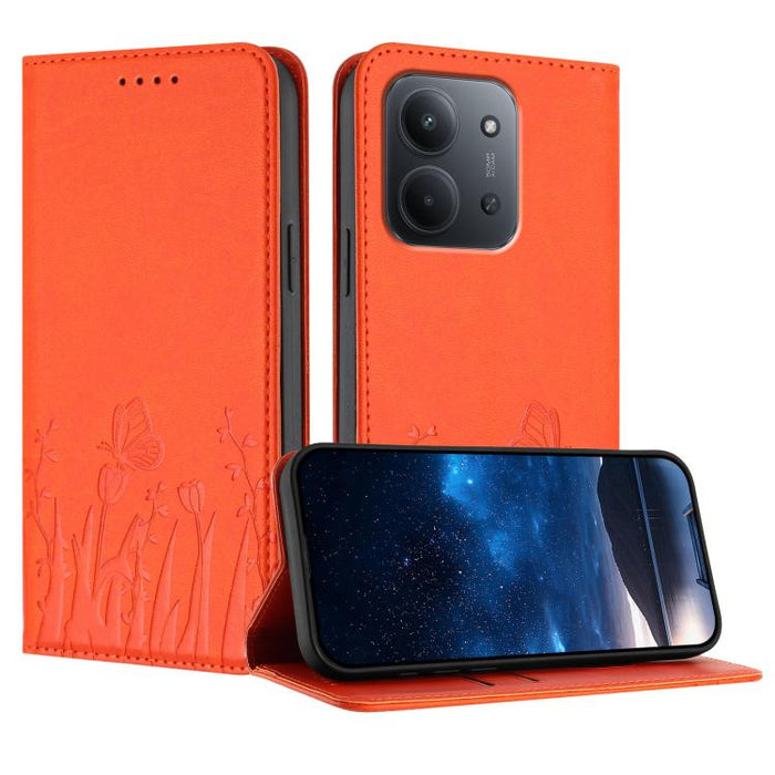 Funda magnética para teléfono de piel vegana con estampado de tulipanes y mariposas, For Redmi A7 Pro 4G / 5G 171mm / Poco C85x 5G, For Redmi Turbo 5 Max 5G / Poco X8 Pro Max 5G, For Redmi Turbo 5 5G / Poco X8 Pro 5G                                    ...