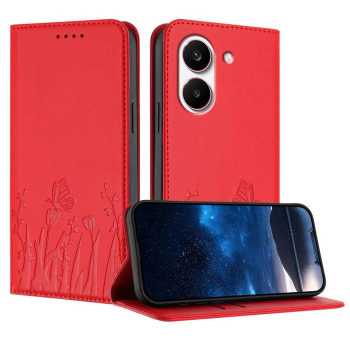 Funda magnética para teléfono de piel vegana con estampado de tulipanes y mariposas, For Redmi A7 Pro 4G / 5G 171mm / Poco C85x 5G, For Redmi Turbo 5 Max 5G / Poco X8 Pro Max 5G, For Redmi Turbo 5 5G / Poco X8 Pro 5G                                    ...