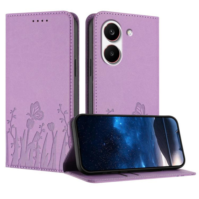 Funda magnética para teléfono de piel vegana con estampado de tulipanes y mariposas, For Redmi A7 Pro 4G / 5G 171mm / Poco C85x 5G, For Redmi Turbo 5 Max 5G / Poco X8 Pro Max 5G, For Redmi Turbo 5 5G / Poco X8 Pro 5G                                    ...