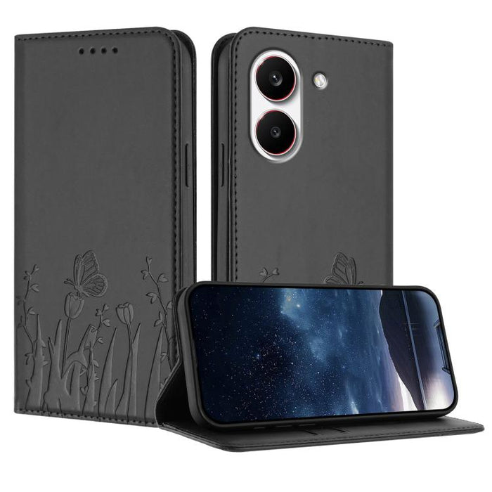 Funda magnética para teléfono de piel vegana con estampado de tulipanes y mariposas, For Redmi A7 Pro 4G / 5G 171mm / Poco C85x 5G, For Redmi Turbo 5 Max 5G / Poco X8 Pro Max 5G, For Redmi Turbo 5 5G / Poco X8 Pro 5G                                    ...