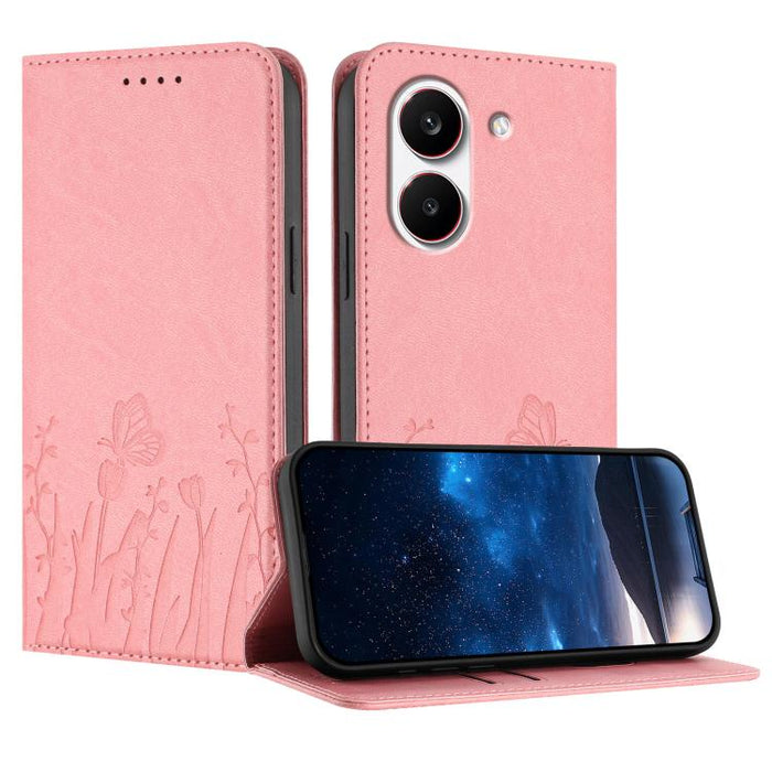 Funda magnética para teléfono de piel vegana con estampado de tulipanes y mariposas, For Redmi A7 Pro 4G / 5G 171mm / Poco C85x 5G, For Redmi Turbo 5 Max 5G / Poco X8 Pro Max 5G, For Redmi Turbo 5 5G / Poco X8 Pro 5G                                    ...