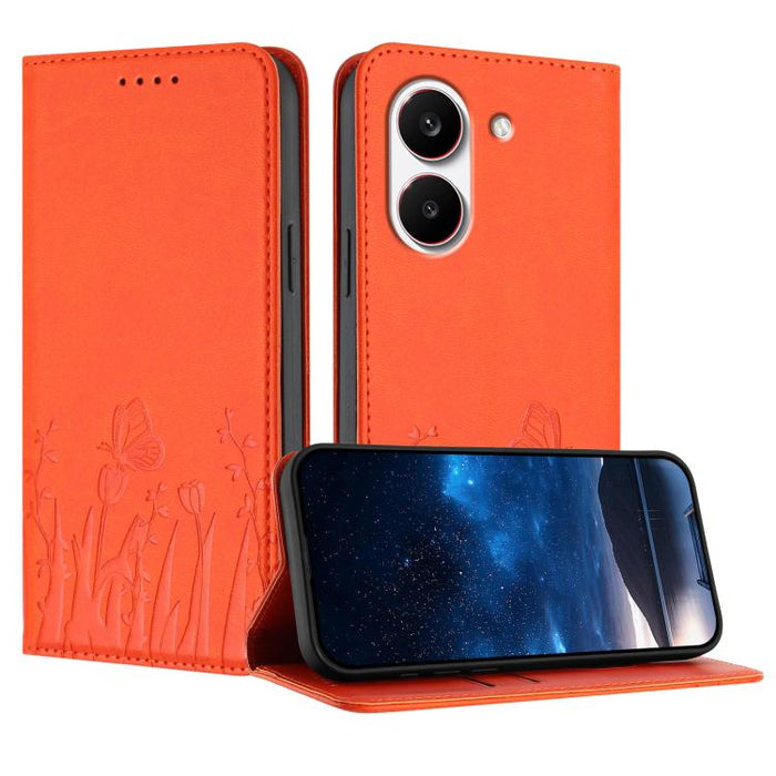 Funda magnética para teléfono de piel vegana con estampado de tulipanes y mariposas, For Redmi A7 Pro 4G / 5G 171mm / Poco C85x 5G, For Redmi Turbo 5 Max 5G / Poco X8 Pro Max 5G, For Redmi Turbo 5 5G / Poco X8 Pro 5G                                    ...