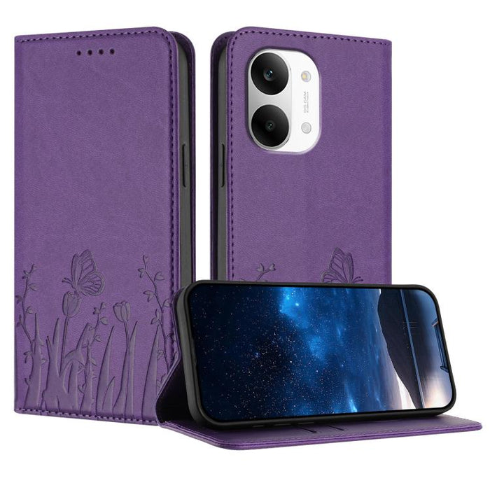 Funda magnética para teléfono de piel vegana con estampado de tulipanes y mariposas, For Redmi A7 Pro 4G / 5G 171mm / Poco C85x 5G, For Redmi Turbo 5 Max 5G / Poco X8 Pro Max 5G, For Redmi Turbo 5 5G / Poco X8 Pro 5G                                    ...