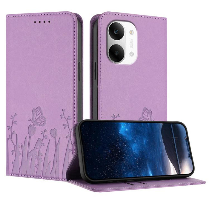 Funda magnética para teléfono de piel vegana con estampado de tulipanes y mariposas, For Redmi A7 Pro 4G / 5G 171mm / Poco C85x 5G, For Redmi Turbo 5 Max 5G / Poco X8 Pro Max 5G, For Redmi Turbo 5 5G / Poco X8 Pro 5G                                    ...