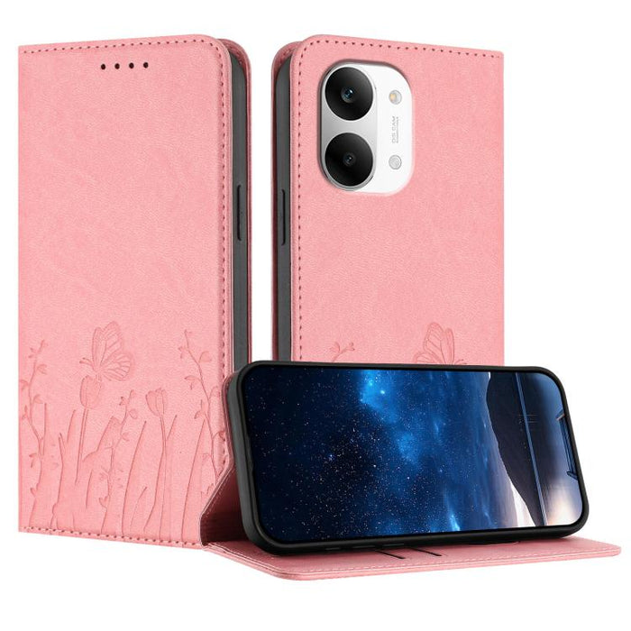 Funda magnética para teléfono de piel vegana con estampado de tulipanes y mariposas, For Redmi A7 Pro 4G / 5G 171mm / Poco C85x 5G, For Redmi Turbo 5 Max 5G / Poco X8 Pro Max 5G, For Redmi Turbo 5 5G / Poco X8 Pro 5G                                    ...