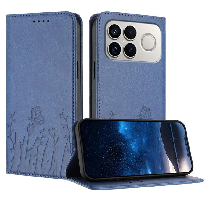 Funda magnética para teléfono de piel vegana con estampado de tulipanes y mariposas, For Redmi A7 Pro 4G / 5G 171mm / Poco C85x 5G, For Redmi Turbo 5 Max 5G / Poco X8 Pro Max 5G, For Redmi Turbo 5 5G / Poco X8 Pro 5G                                    ...