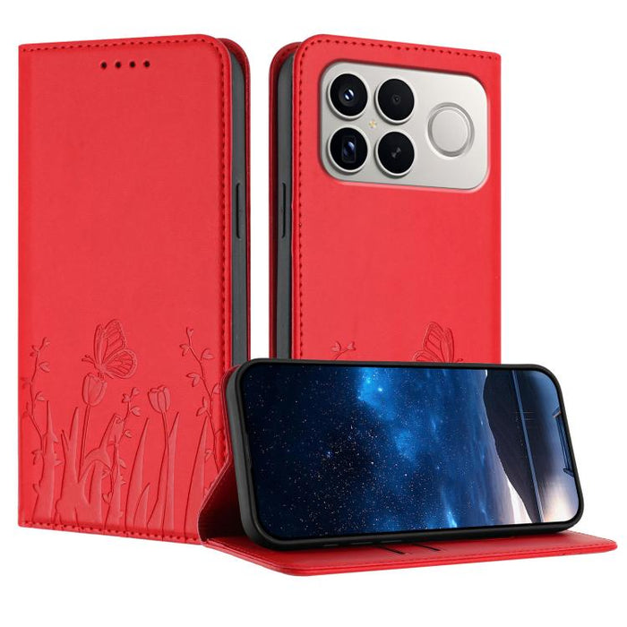 Funda magnética para teléfono de piel vegana con estampado de tulipanes y mariposas, For Redmi A7 Pro 4G / 5G 171mm / Poco C85x 5G, For Redmi Turbo 5 Max 5G / Poco X8 Pro Max 5G, For Redmi Turbo 5 5G / Poco X8 Pro 5G                                    ...