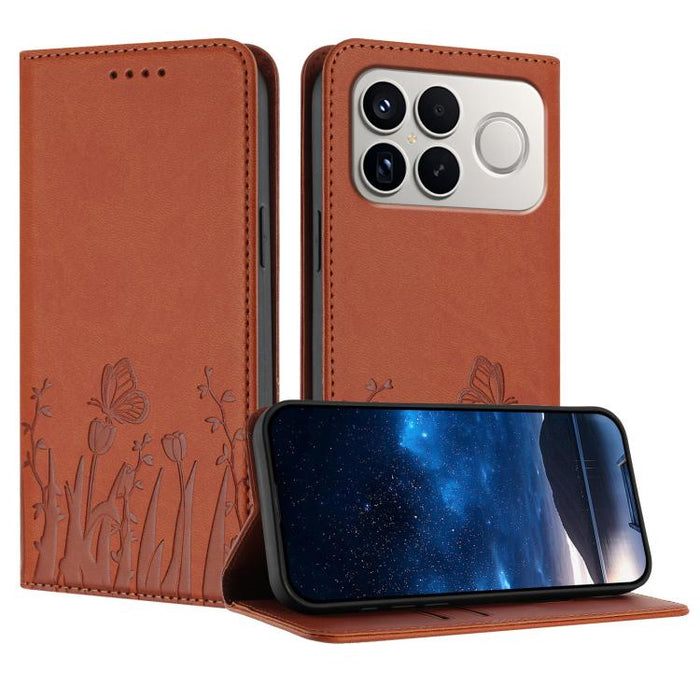 Funda magnética para teléfono de piel vegana con estampado de tulipanes y mariposas, For Redmi A7 Pro 4G / 5G 171mm / Poco C85x 5G, For Redmi Turbo 5 Max 5G / Poco X8 Pro Max 5G, For Redmi Turbo 5 5G / Poco X8 Pro 5G                                    ...
