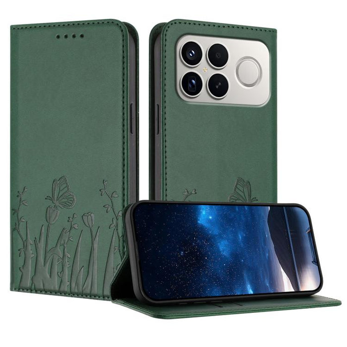 Funda magnética para teléfono de piel vegana con estampado de tulipanes y mariposas, For Redmi A7 Pro 4G / 5G 171mm / Poco C85x 5G, For Redmi Turbo 5 Max 5G / Poco X8 Pro Max 5G, For Redmi Turbo 5 5G / Poco X8 Pro 5G                                    ...