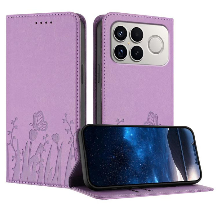 Funda magnética para teléfono de piel vegana con estampado de tulipanes y mariposas, For Redmi A7 Pro 4G / 5G 171mm / Poco C85x 5G, For Redmi Turbo 5 Max 5G / Poco X8 Pro Max 5G, For Redmi Turbo 5 5G / Poco X8 Pro 5G                                    ...