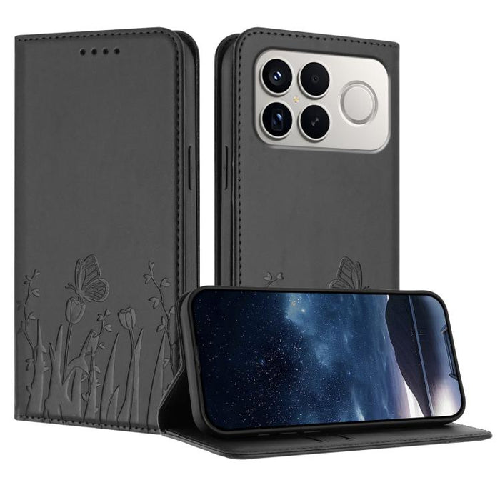Funda magnética para teléfono de piel vegana con estampado de tulipanes y mariposas, For Redmi A7 Pro 4G / 5G 171mm / Poco C85x 5G, For Redmi Turbo 5 Max 5G / Poco X8 Pro Max 5G, For Redmi Turbo 5 5G / Poco X8 Pro 5G                                    ...