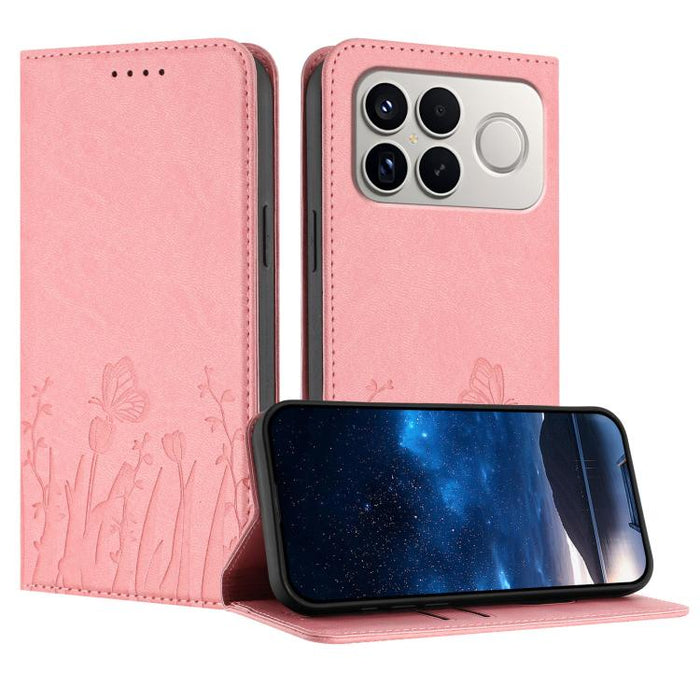 Funda magnética para teléfono de piel vegana con estampado de tulipanes y mariposas, For Redmi A7 Pro 4G / 5G 171mm / Poco C85x 5G, For Redmi Turbo 5 Max 5G / Poco X8 Pro Max 5G, For Redmi Turbo 5 5G / Poco X8 Pro 5G                                    ...