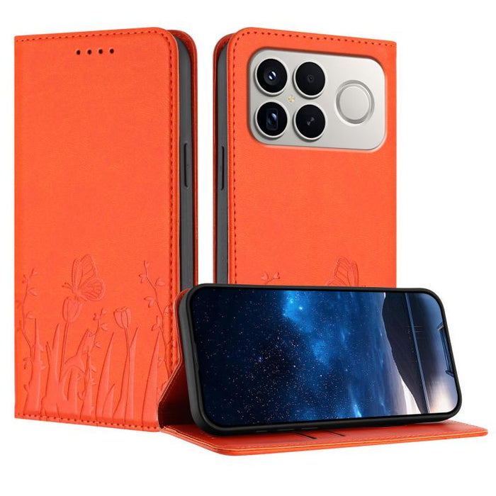 Funda magnética para teléfono de piel vegana con estampado de tulipanes y mariposas, For Redmi A7 Pro 4G / 5G 171mm / Poco C85x 5G, For Redmi Turbo 5 Max 5G / Poco X8 Pro Max 5G, For Redmi Turbo 5 5G / Poco X8 Pro 5G                                    ...