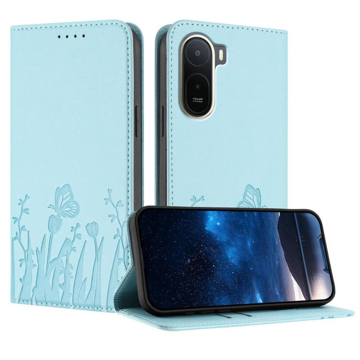 Funda magnética para teléfono de piel vegana con estampado de tulipanes y mariposas, For Redmi A7 Pro 4G / 5G 171mm / Poco C85x 5G, For Redmi Turbo 5 Max 5G / Poco X8 Pro Max 5G, For Redmi Turbo 5 5G / Poco X8 Pro 5G                                    ...