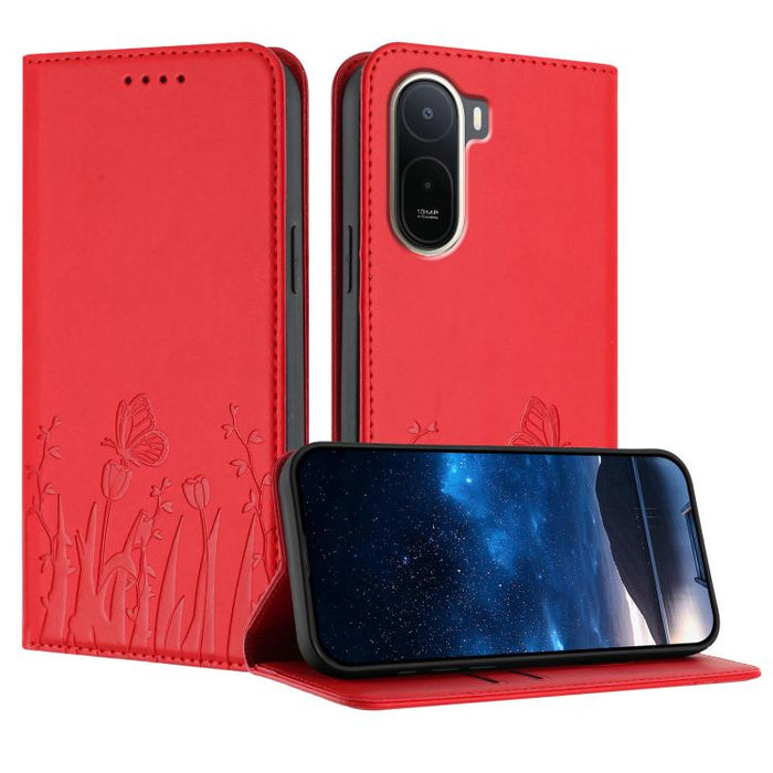 Funda magnética para teléfono de piel vegana con estampado de tulipanes y mariposas, For Redmi A7 Pro 4G / 5G 171mm / Poco C85x 5G, For Redmi Turbo 5 Max 5G / Poco X8 Pro Max 5G, For Redmi Turbo 5 5G / Poco X8 Pro 5G                                    ...