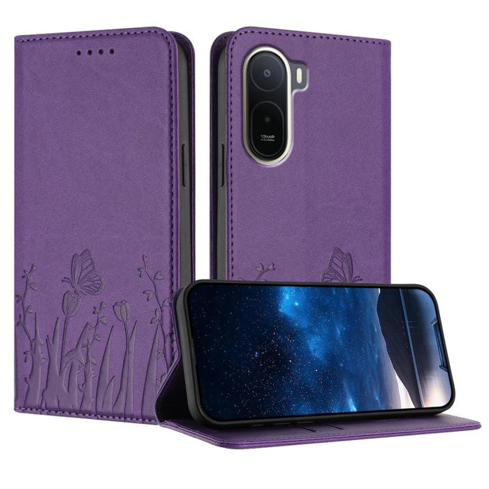 Funda magnética para teléfono de piel vegana con estampado de tulipanes y mariposas, For Redmi A7 Pro 4G / 5G 171mm / Poco C85x 5G, For Redmi Turbo 5 Max 5G / Poco X8 Pro Max 5G, For Redmi Turbo 5 5G / Poco X8 Pro 5G                                    ...