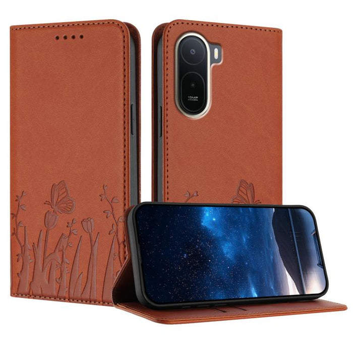 Funda magnética para teléfono de piel vegana con estampado de tulipanes y mariposas, For Redmi A7 Pro 4G / 5G 171mm / Poco C85x 5G, For Redmi Turbo 5 Max 5G / Poco X8 Pro Max 5G, For Redmi Turbo 5 5G / Poco X8 Pro 5G                                    ...