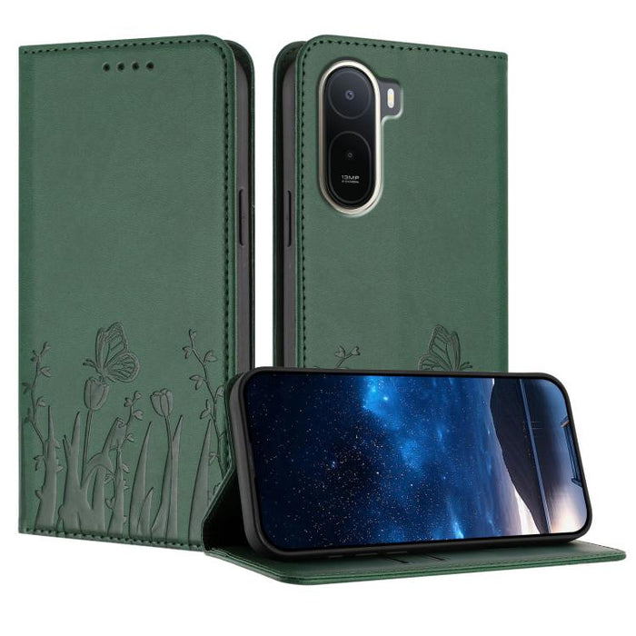 Funda magnética para teléfono de piel vegana con estampado de tulipanes y mariposas, For Redmi A7 Pro 4G / 5G 171mm / Poco C85x 5G, For Redmi Turbo 5 Max 5G / Poco X8 Pro Max 5G, For Redmi Turbo 5 5G / Poco X8 Pro 5G                                    ...