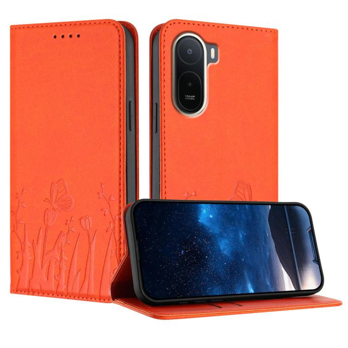Funda magnética para teléfono de piel vegana con estampado de tulipanes y mariposas, For Redmi A7 Pro 4G / 5G 171mm / Poco C85x 5G, For Redmi Turbo 5 Max 5G / Poco X8 Pro Max 5G, For Redmi Turbo 5 5G / Poco X8 Pro 5G                                    ...