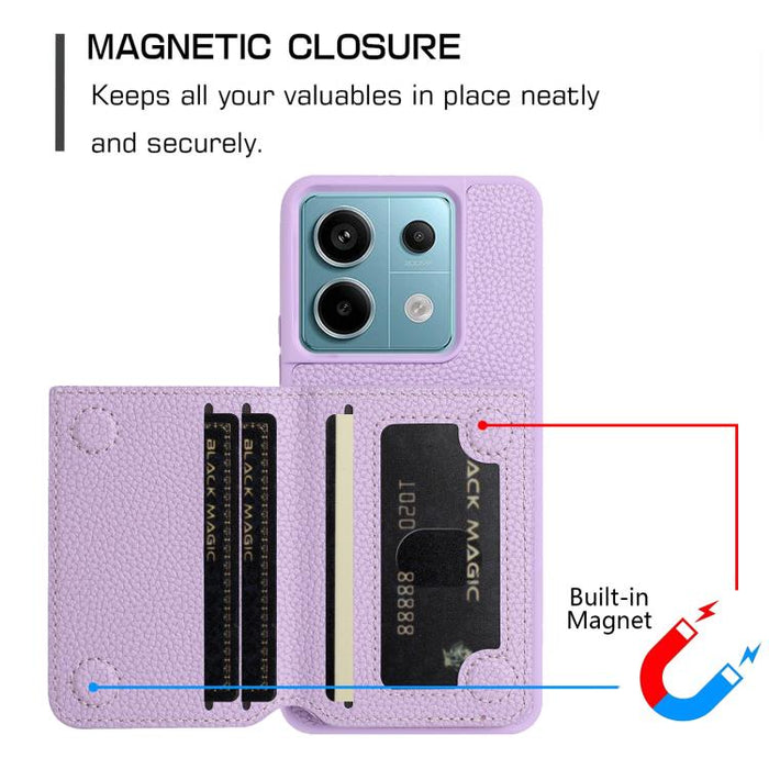 Funda para teléfono con tarjetero magnético y estampado de lichi, For Redmi Note 13 Pro 4G Global