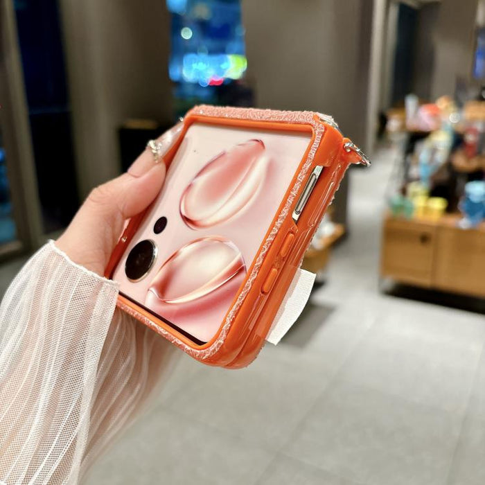 Funda para teléfono con ganchos metálicos laterales dobles, diseño de encaje en relieve y correa para la muñeca., For Xiaomi Mix Flip 2, For Xiaomi Mix Flip