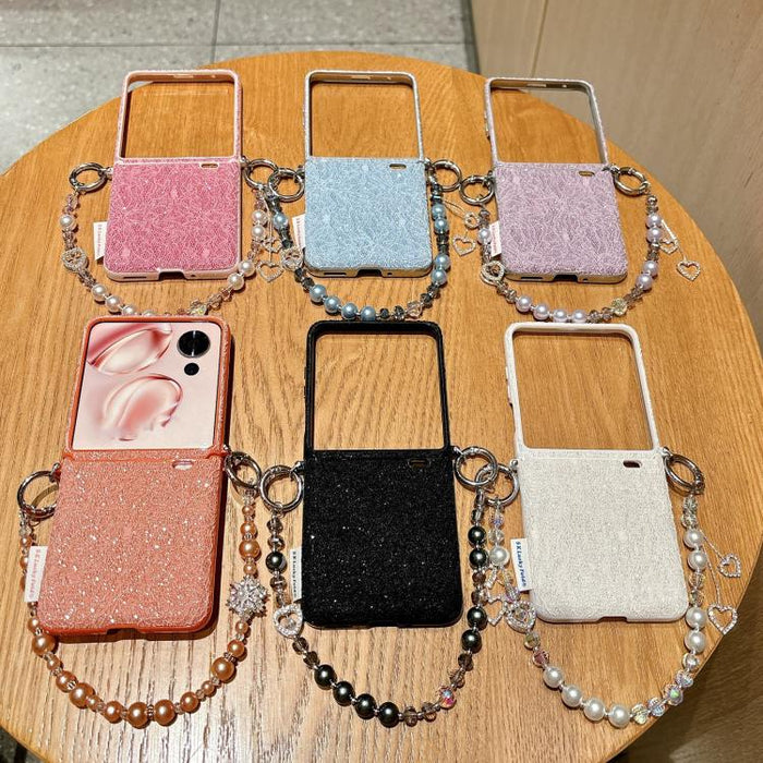 Funda para teléfono con ganchos metálicos laterales dobles, diseño de encaje en relieve y correa para la muñeca., For Xiaomi Mix Flip 2, For Xiaomi Mix Flip