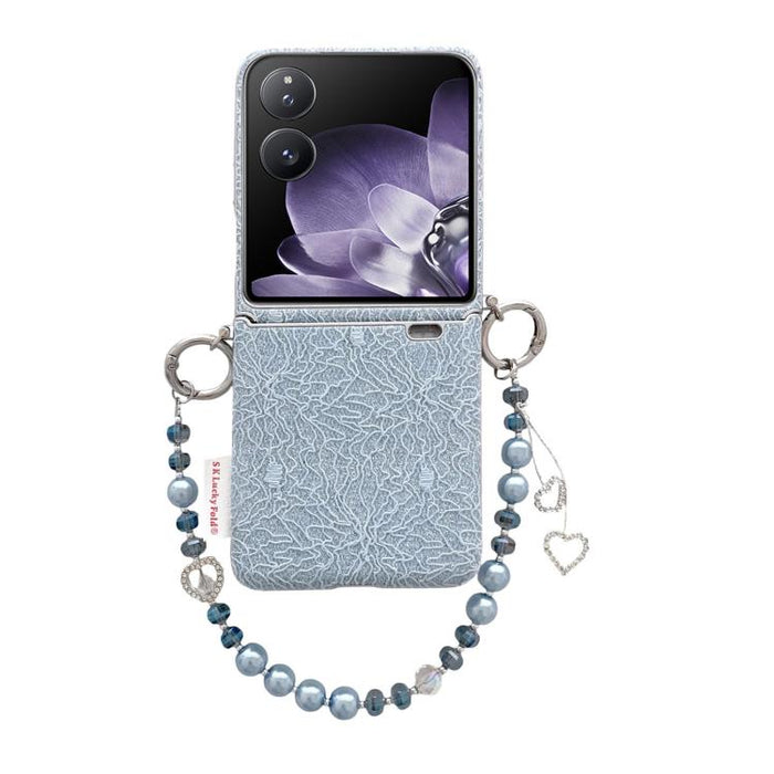 Funda para teléfono con ganchos metálicos laterales dobles, diseño de encaje en relieve y correa para la muñeca., For Xiaomi Mix Flip 2, For Xiaomi Mix Flip