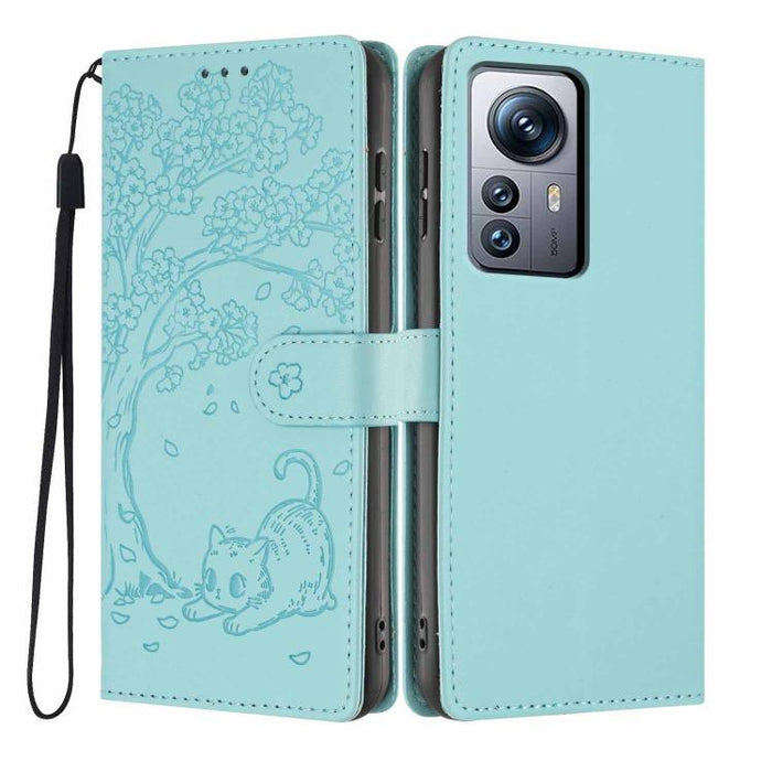 Funda para teléfono plegable de piel vegana con relieve de gato y árbol, For Xiaomi 14T Pro, For Xiaomi 14T, For Xiaomi 13T / 13T Pro, For Xiaomi 13 Lite, For Xiaomi 13 Pro, For Xiaomi 13, For Xiaomi 12T / 12T Pro, For Xiaomi 12 Pro