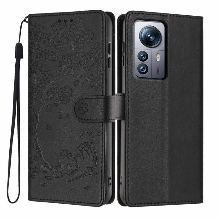 Funda para teléfono plegable de piel vegana con relieve de gato y árbol, For Xiaomi 14T Pro, For Xiaomi 14T, For Xiaomi 13T / 13T Pro, For Xiaomi 13 Lite, For Xiaomi 13 Pro, For Xiaomi 13, For Xiaomi 12T / 12T Pro, For Xiaomi 12 Pro