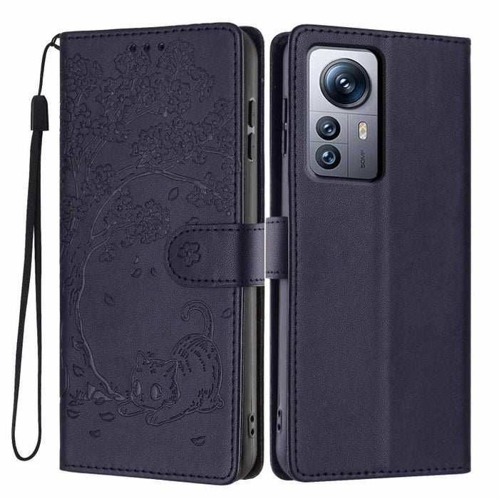 Funda para teléfono plegable de piel vegana con relieve de gato y árbol, For Xiaomi 14T Pro, For Xiaomi 14T, For Xiaomi 13T / 13T Pro, For Xiaomi 13 Lite, For Xiaomi 13 Pro, For Xiaomi 13, For Xiaomi 12T / 12T Pro, For Xiaomi 12 Pro
