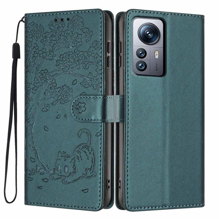 Funda para teléfono plegable de piel vegana con relieve de gato y árbol, For Xiaomi 14T Pro, For Xiaomi 14T, For Xiaomi 13T / 13T Pro, For Xiaomi 13 Lite, For Xiaomi 13 Pro, For Xiaomi 13, For Xiaomi 12T / 12T Pro, For Xiaomi 12 Pro
